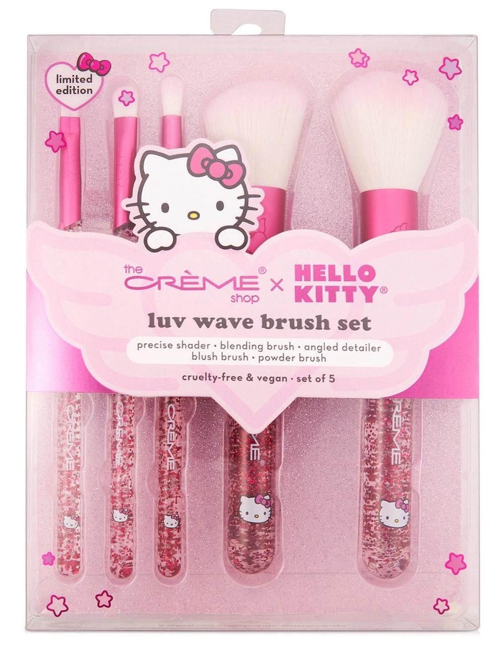NWT: The Crème Shop 5-pc Hello Kitty Luv Wave  Limited Edition Brush Set